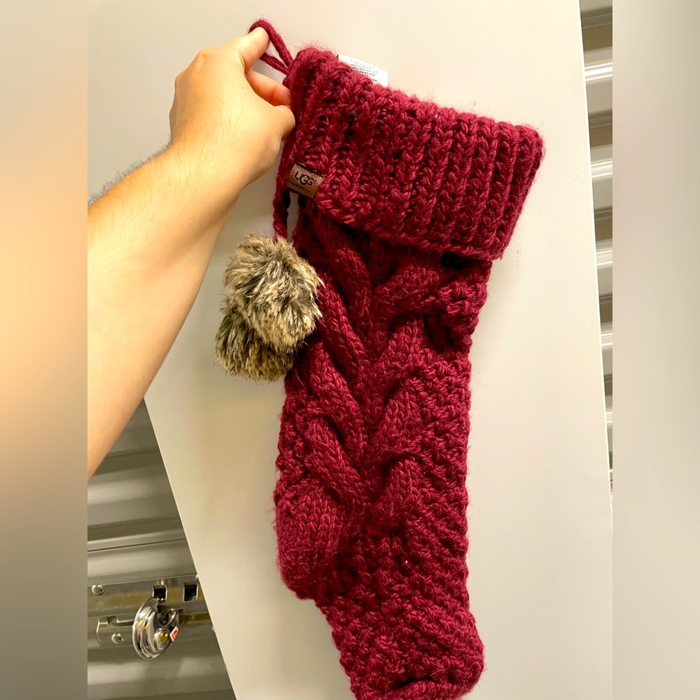 Burgundy/ Dark Red Cable Knit Ugg Brand Christmas Stocking